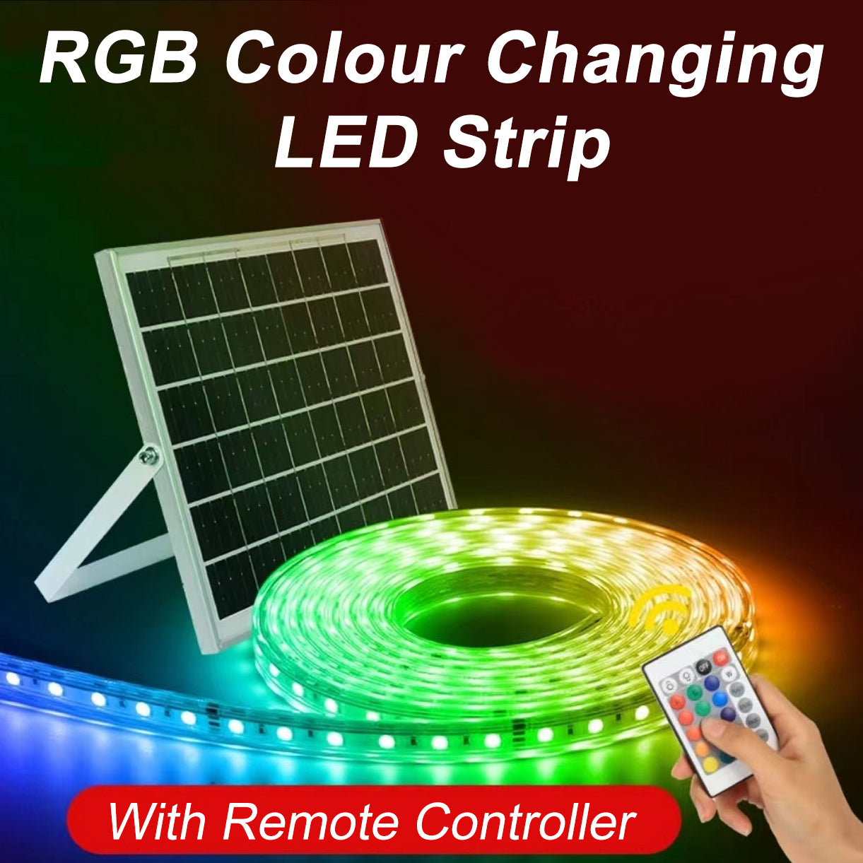 RGB Colour Solar Powered LED Strip Garden Light Large Panel Super right